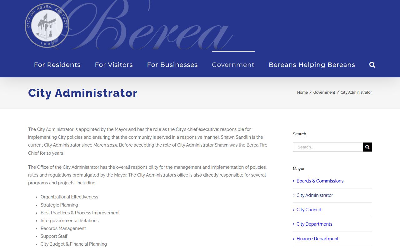 Berea city administration and government services