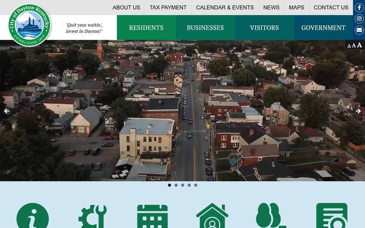 Dayton Kentucky city website showing municipal contact information and department listings