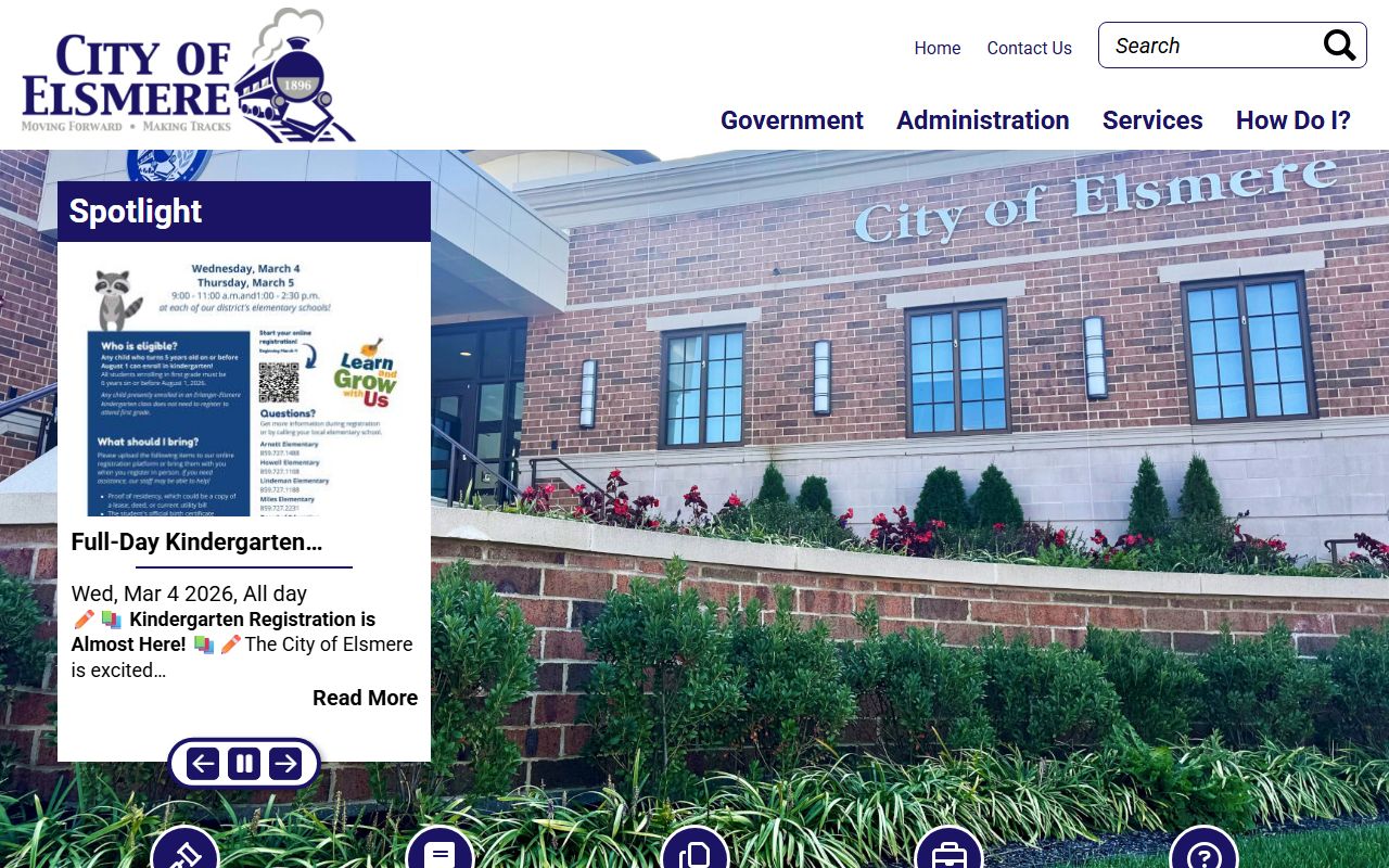 City of Elsmere website showing municipal contact information and city services