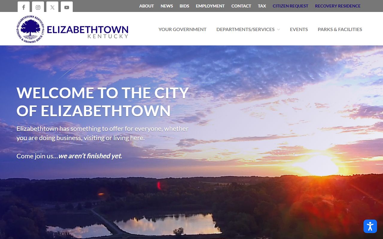 Elizabethtown city government website showing contact information and department listings