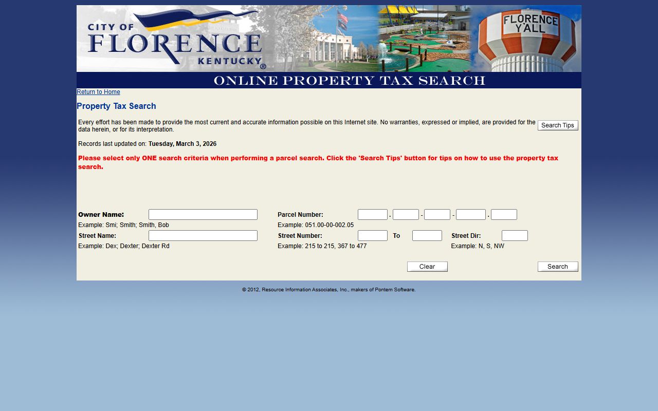 Florence Kentucky tax search and public records access portal