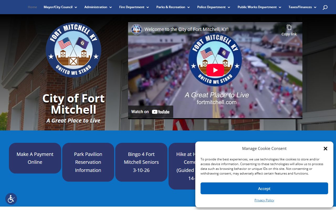 Fort Mitchell Kentucky city website showing contact information and phone directory