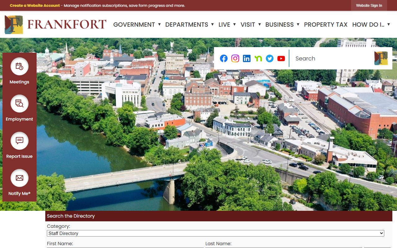 Frankfort staff directory showing city department contacts and personnel information