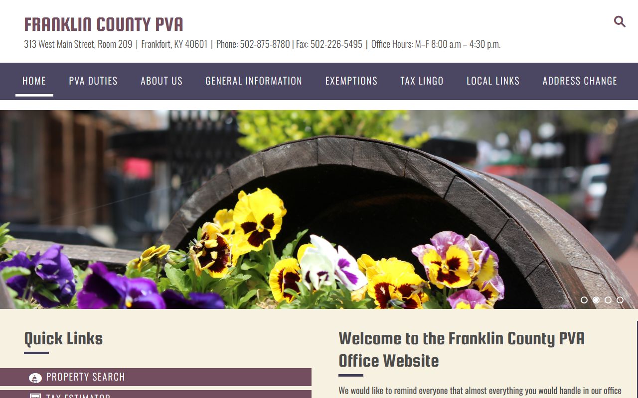 Franklin County PVA website showing property search and valuation tools