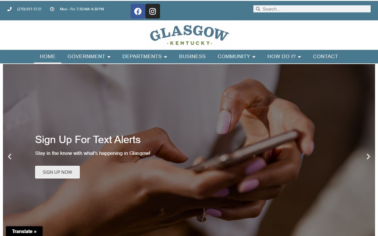 Glasgow city government website showing contact information and department listings