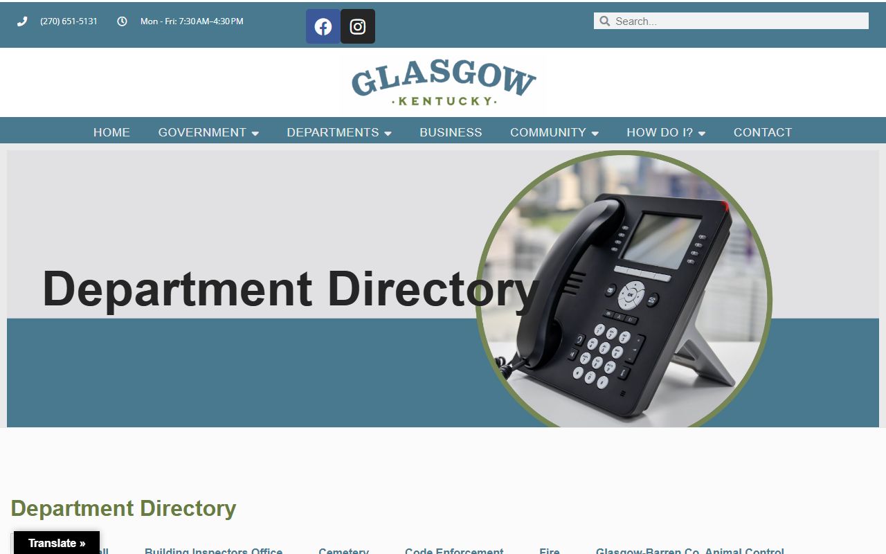 Glasgow department directory showing organizational structure and contact details