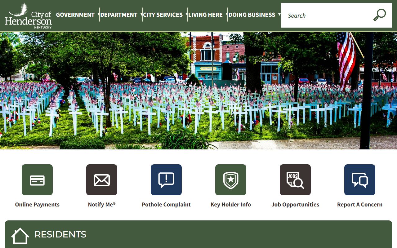 Henderson city website showing public safety and police department information