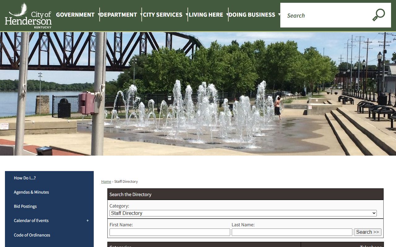 Henderson staff directory showing city employee contact information