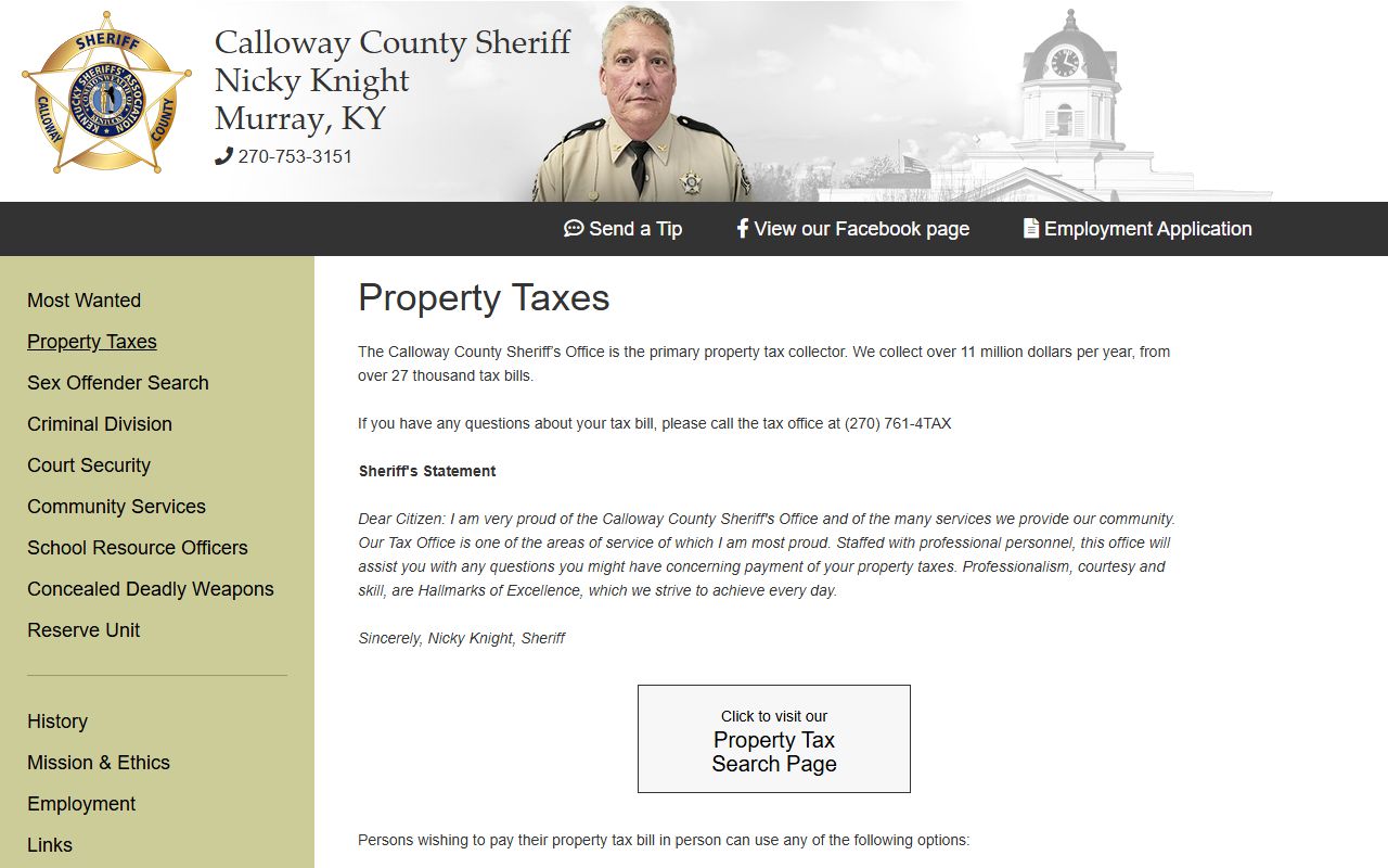 Calloway County tax search system showing property tax records