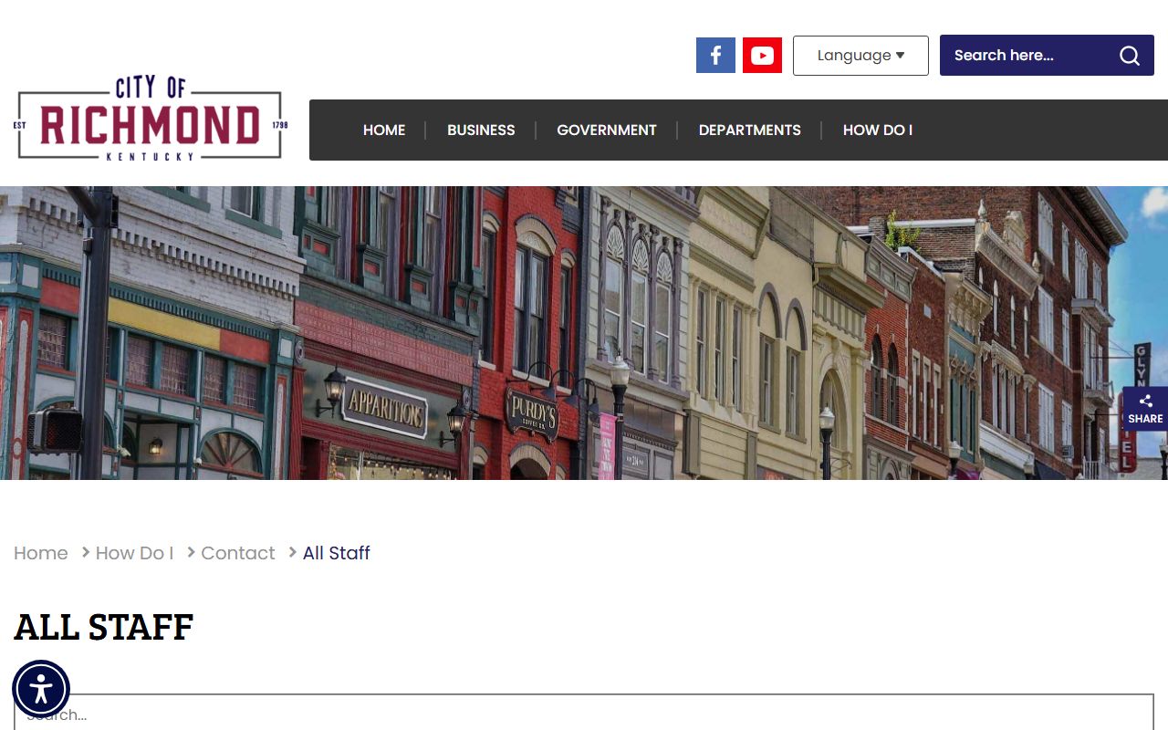 Richmond Kentucky staff directory showing city government contact information
