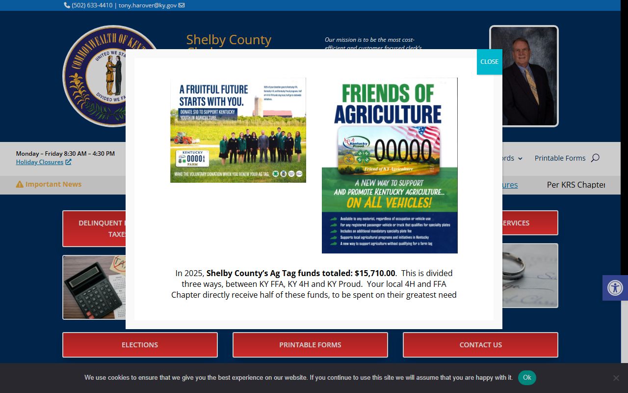 Shelbyville city services and county clerk office contact information
