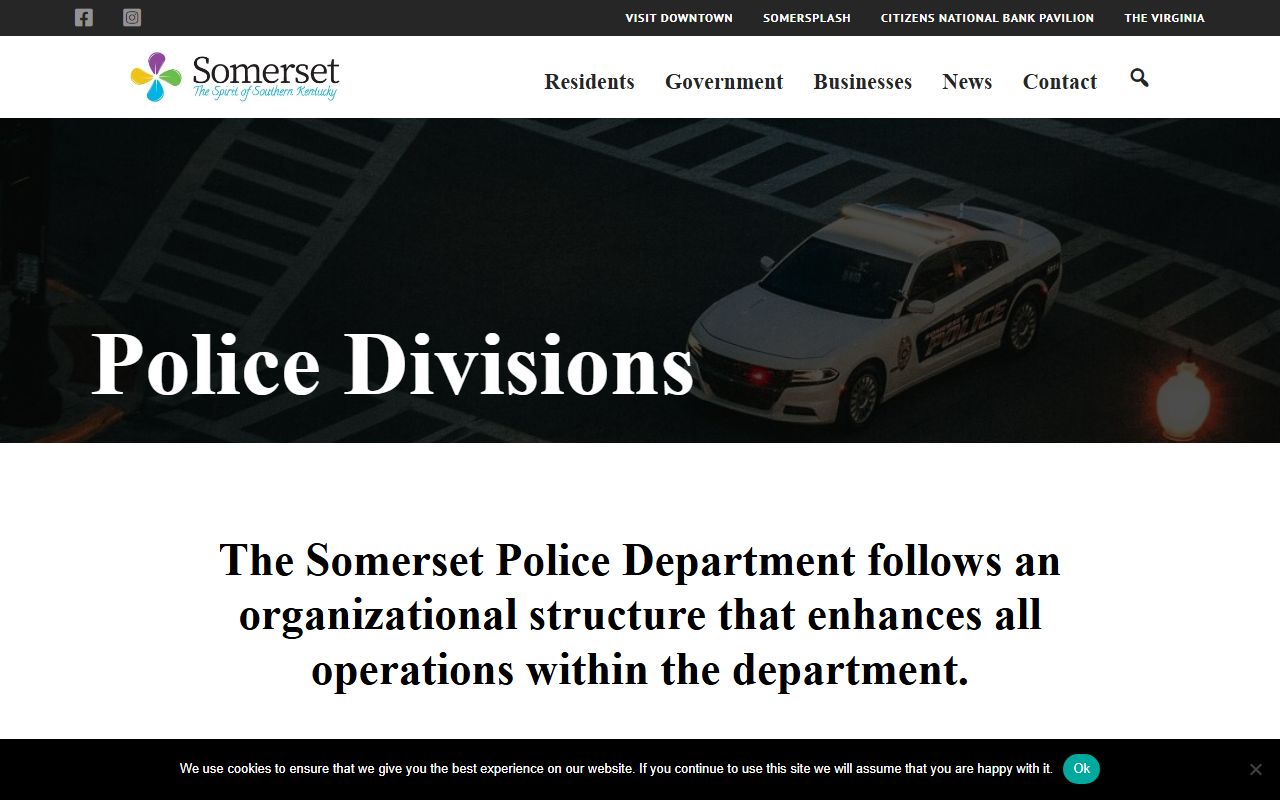 Somerset city police website showing department contact information and services