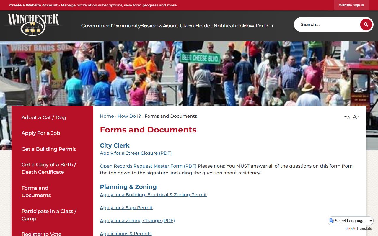 Winchester Police Department website and public safety information