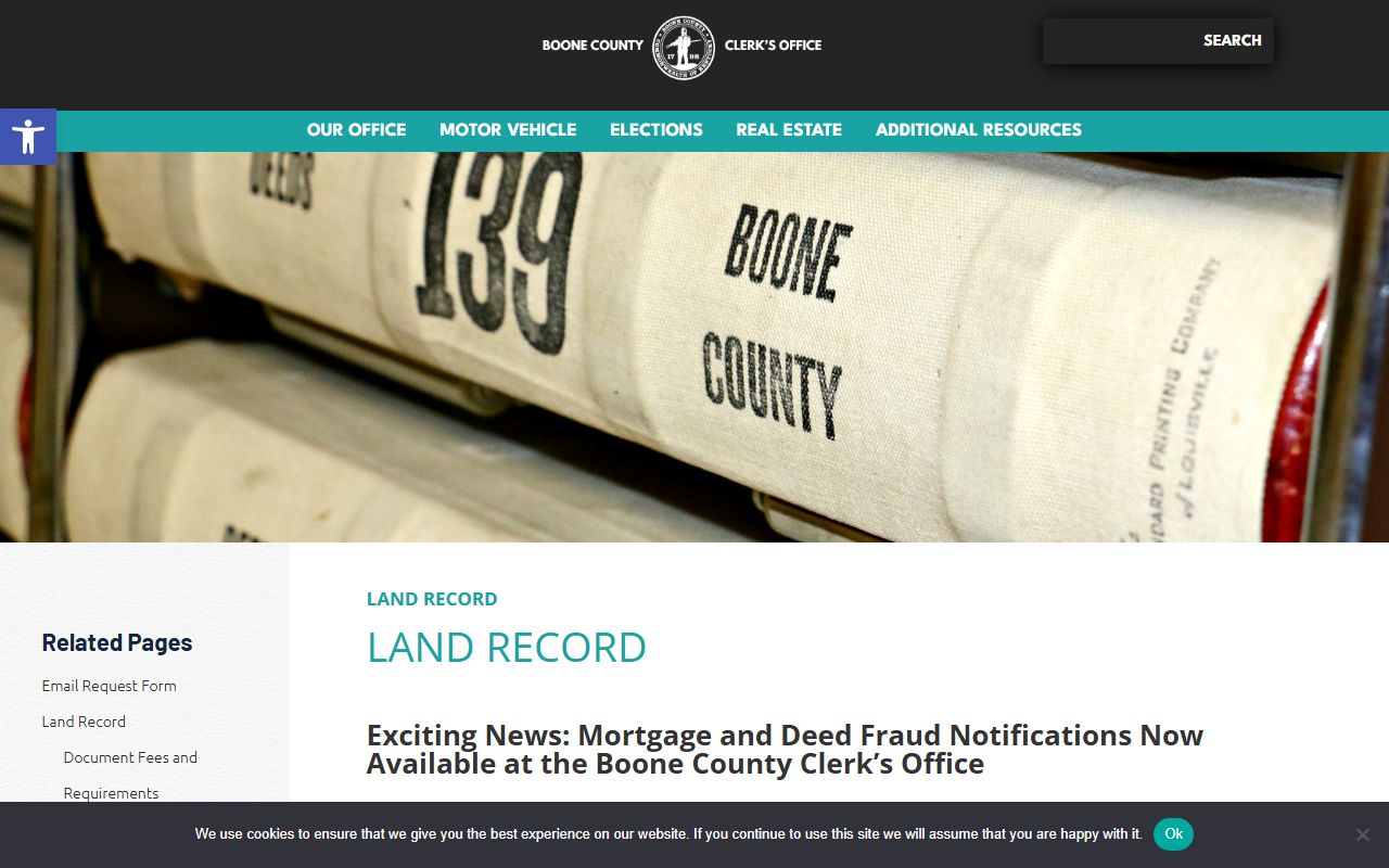 Boone County Clerk land records search page showing property document access