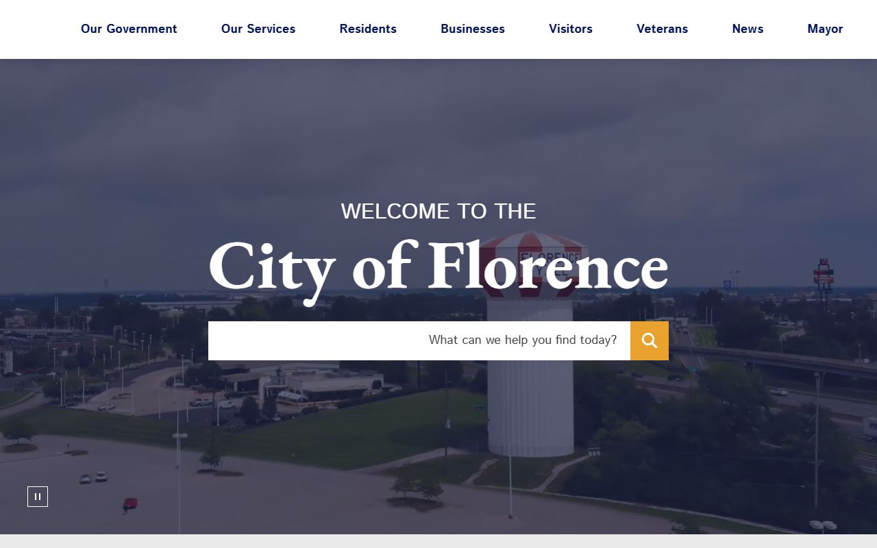 City of Florence homepage showing municipal services and phone directory resources