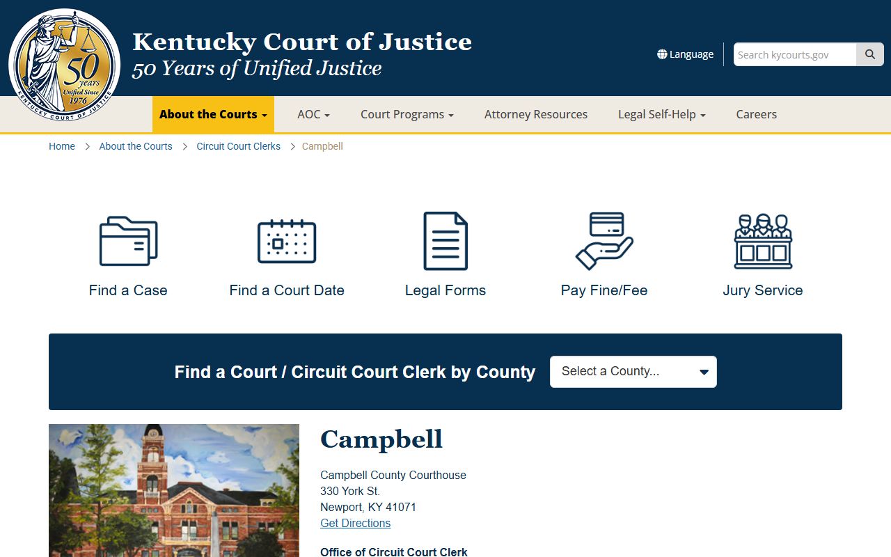 Campbell County Circuit Court information page showing phone directory