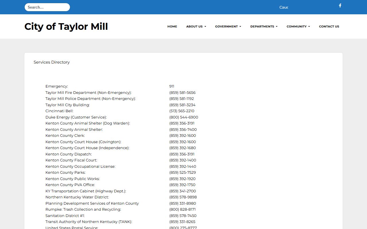 Taylor Mill Kentucky services directory page
