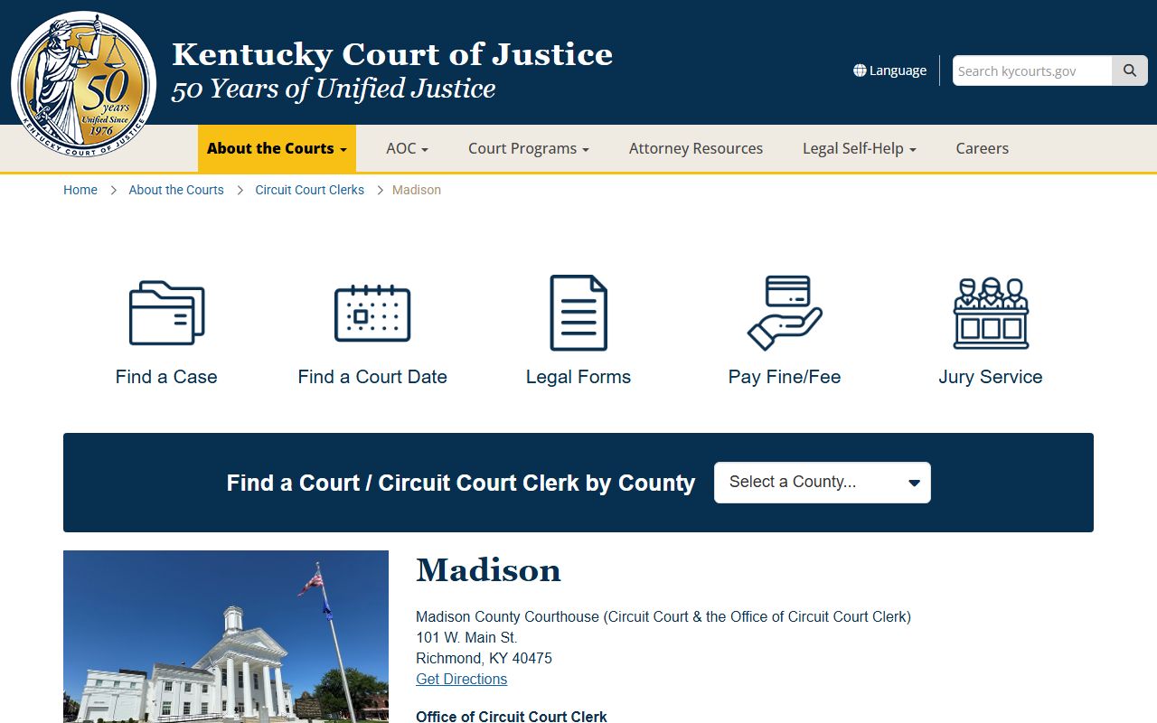 Madison County Courthouse and court contact information in Richmond Kentucky
