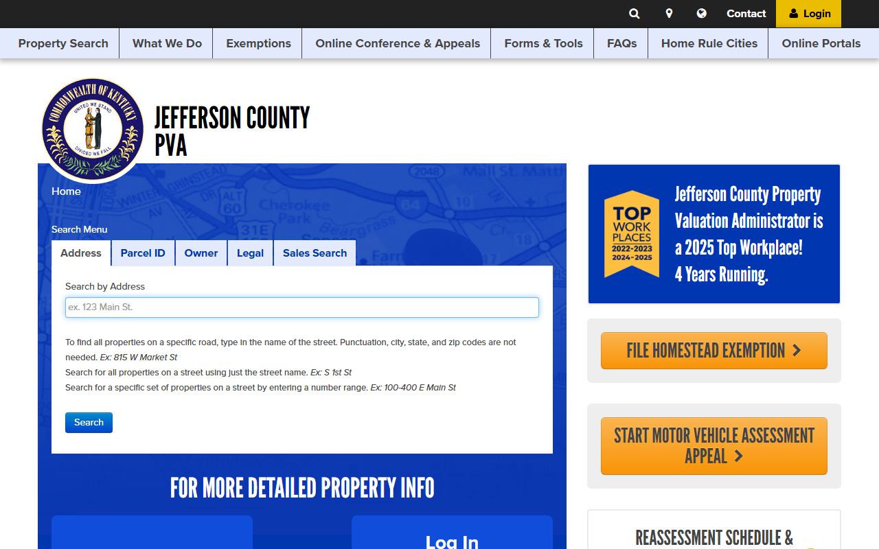 Jefferson County PVA website with property valuation tools and contact information