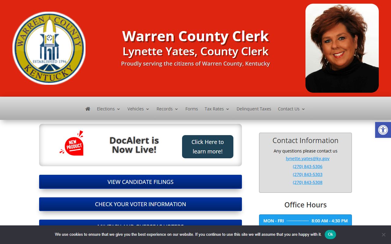 Warren County Clerk website showing services and contact information