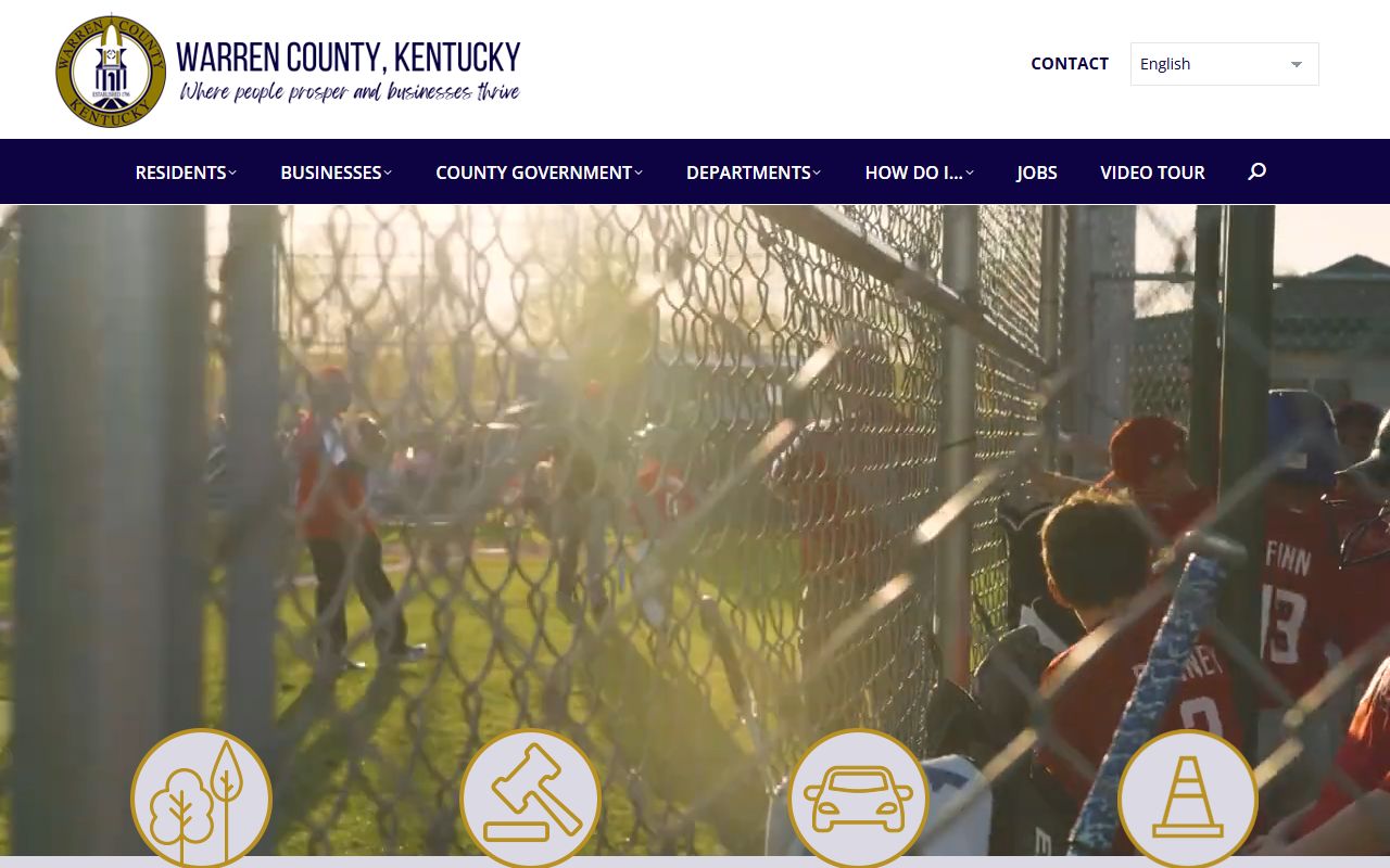 Warren County Kentucky government homepage showing department links and services