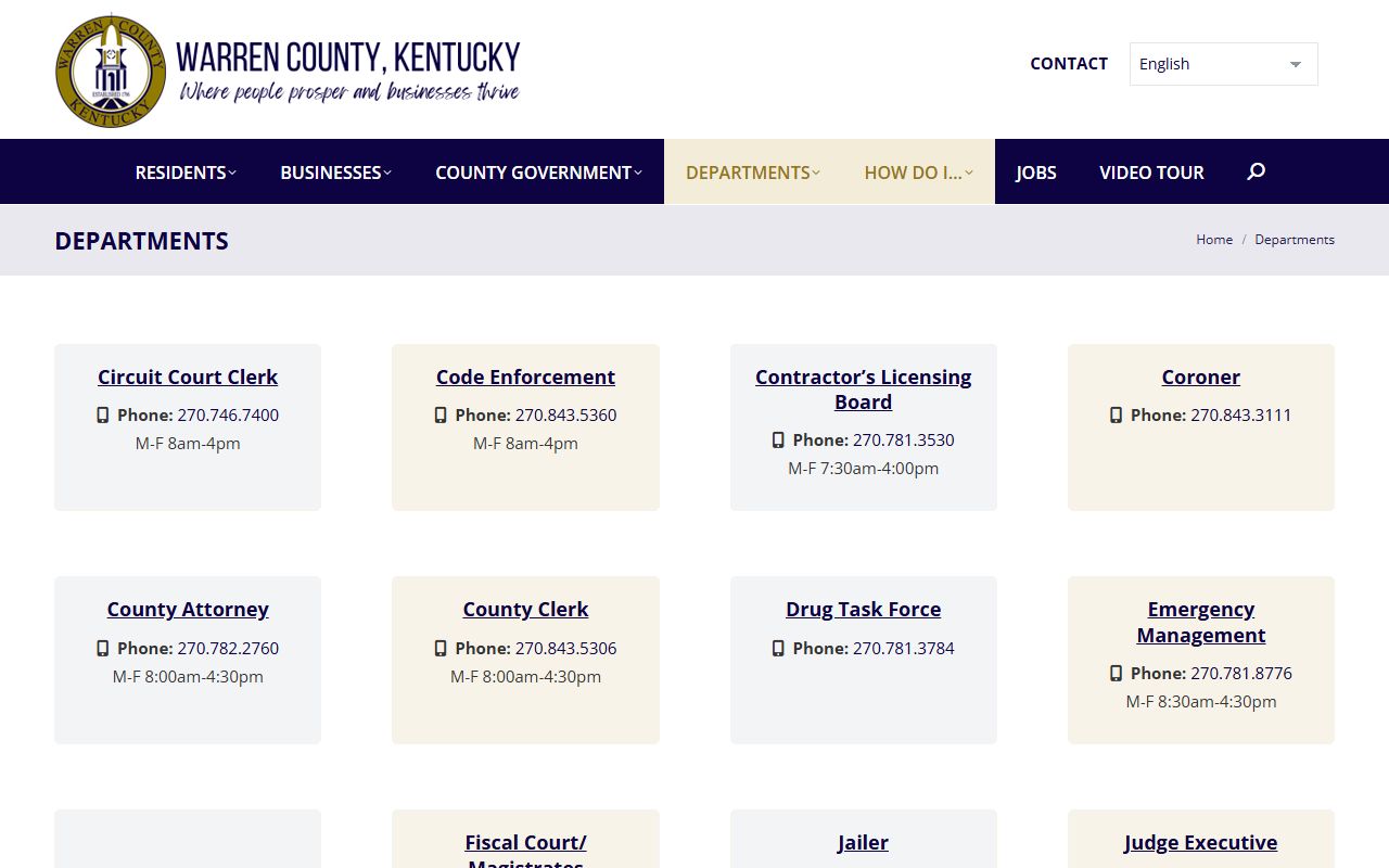 Warren County departments directory listing county offices and contact information