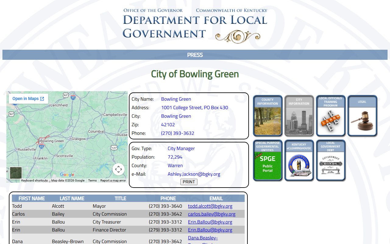 Bowling Green city information and government contacts
