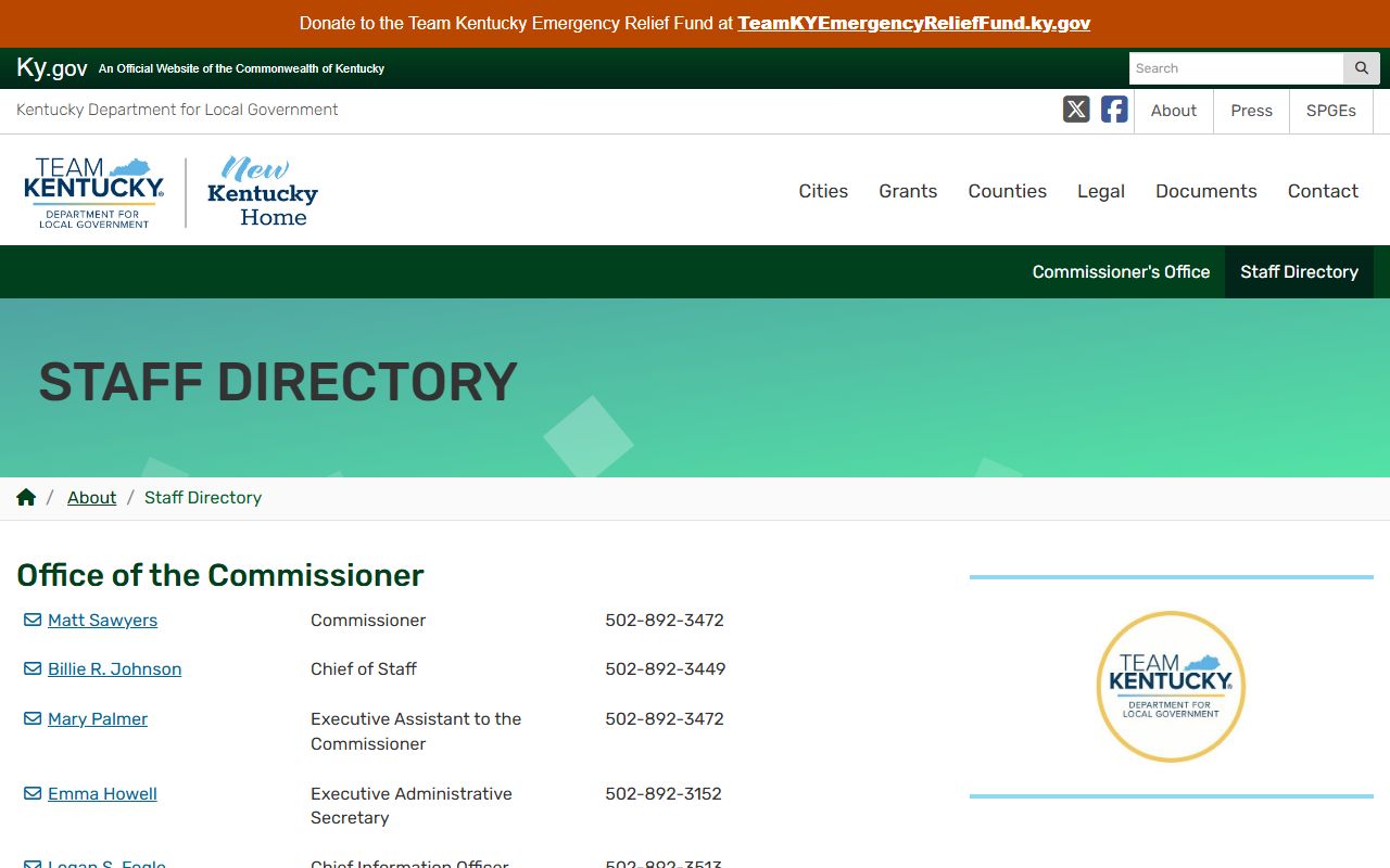 Department for Local Government staff directory